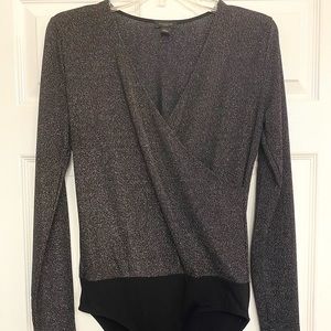 NWOT Ann Taylor Factory Black Bodysuit with Silver Shimmer Size Small